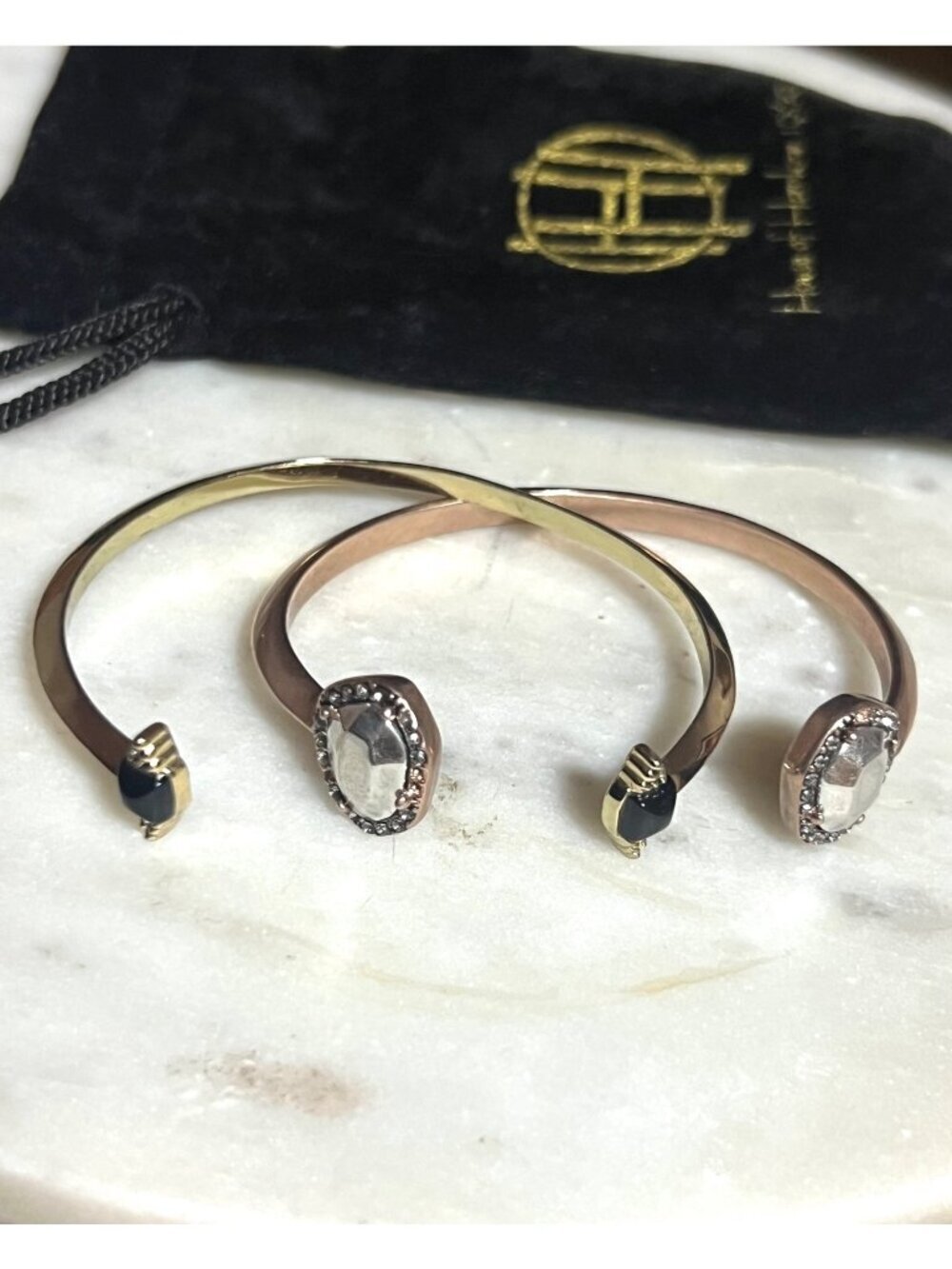 House of Harlow Handcrafted Cuff Bracelets With Gemstone Accents Set Of 2